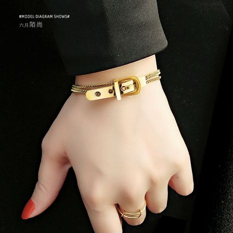 Titanium steel watch style chain bracelet with three layers of real gold plating braclets wholesale nihaojewelry's discount tags