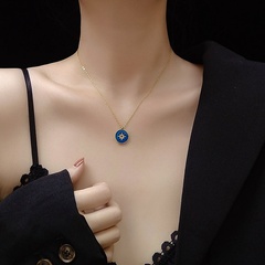 Sky Blue Eight-Stars Diamond Necklace Titanium Steel Plated 18K Real Gold wholesale nihaojewelry