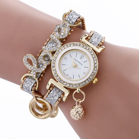 Diamond LOVE bracelet watch fashion PU belt circle bracelet watch popular watch wholesale nihaojewelry's discount tags
