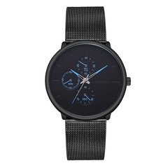 New ultra-thin men's alloy mesh belt watch fashion three-eyed business watch wholesale nihaojewelry