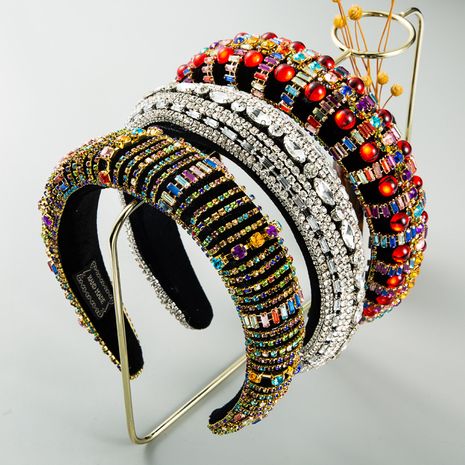 Nueva moda coreana estilo barroco color rhinestone diadema de esponja femenina taladro completo diadema de felpa nihaojewelry al por mayor's discount tags