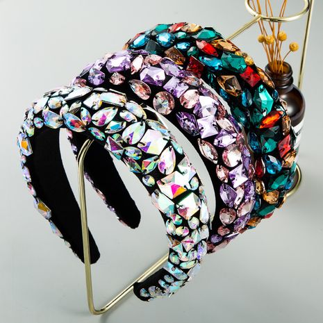 nouveau bandeau de velours d'or de mode baroque femme couleur haut de gamme plein diamant bandeau à larges bords nihaojewelry en gros's discount tags