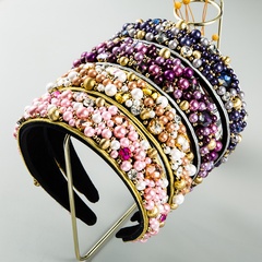 Za europäische und amerikanische Barock mode Stoff Stirnband Damen Breit kante Farbe Voll diamant hand gefertigte Perlen kopfschmuck Breit kante Stirnband