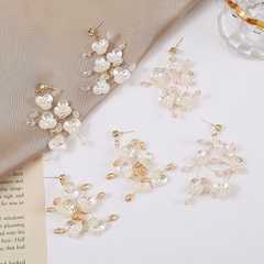 Silver Needle Korean Trend Woven Crystal Flower Earrings Handmade Imitation Shell Earrings wholesale nihaojewelry