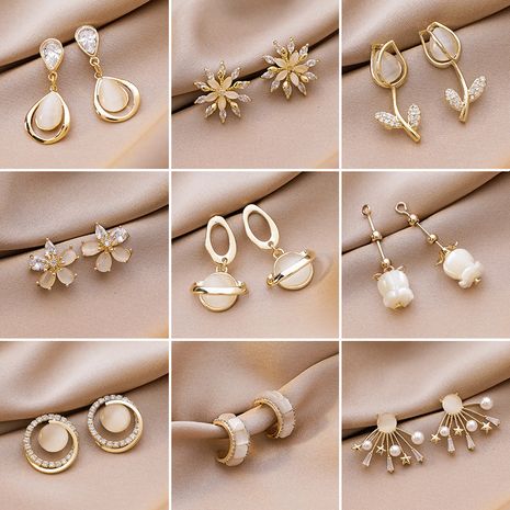 925 silver needle popular cat's eye earrings Korean simple and elegant earrings new wholesale nihaojewelry's discount tags