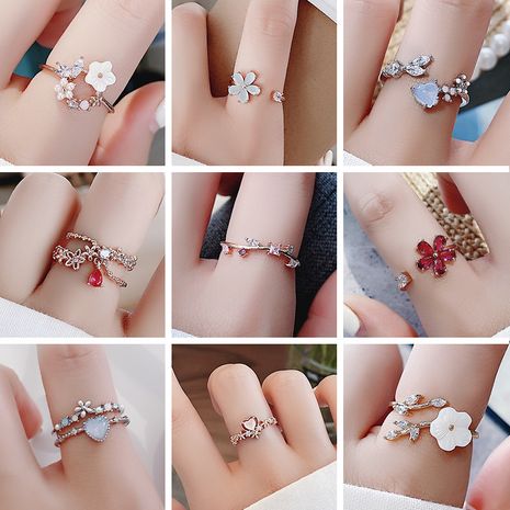 Korea fashion diamond crystal zircon flower ring micro inlaid sweet wild love flower ring wholesale nihaojewelry's discount tags