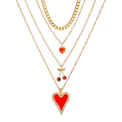 Long-style cherry sweater chain 4-layer love necklace Bohemia love multilayer necklace