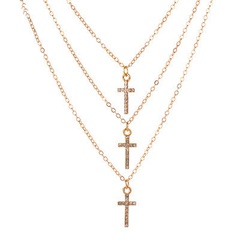 New diamond multi-layer cross necklace exquisite full diamond retro three-layer clavicle chain