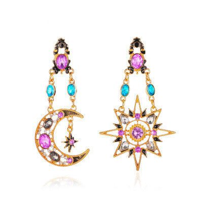 new long asymmetric earrings retro exaggerated sun moon earrings ladies baroque earrings wholesale nihaojewelry's discount tags