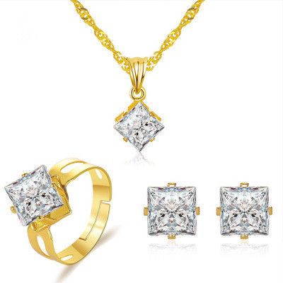 nouveau cristal ensemble bijoux femmes mode robe de soirée accessoires carré zircon trois pièces bijoux en gros nihaojewelry's discount tags