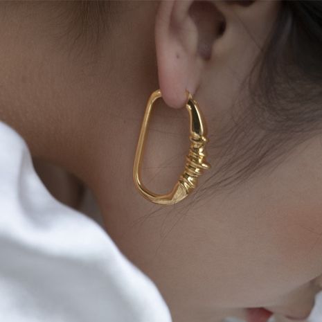 boucles d'oreilles ovales irrégulières en or cercle géométrique minimaliste boucles d'oreilles en plaqué or rétro en gros nihaojewelry's discount tags