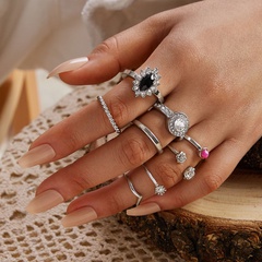 nouvel alliage anneau de torsion ouvert en forme de v ensemble de 8 pièces bague de fleur de diamant brillant ensemble en gros nihaojewelry