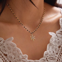 Popular all-match golden snowflake necklace fashion diamond black rice beads small fresh long necklace