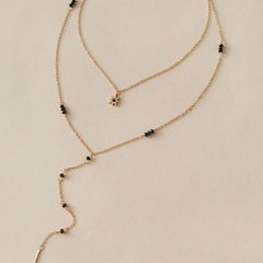LAZADA Modetrend neue Legierung Diamant Blumen achteckige Mango Stern Halskette Pendler schwarze Reis perlen lange Halskette