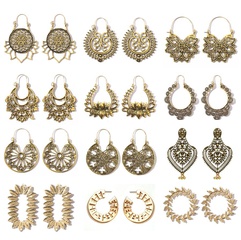 Retro ethnic style earrings fashion all-match alloy geometric hollow gold exaggerated long earrings wholesale nihaojewelry