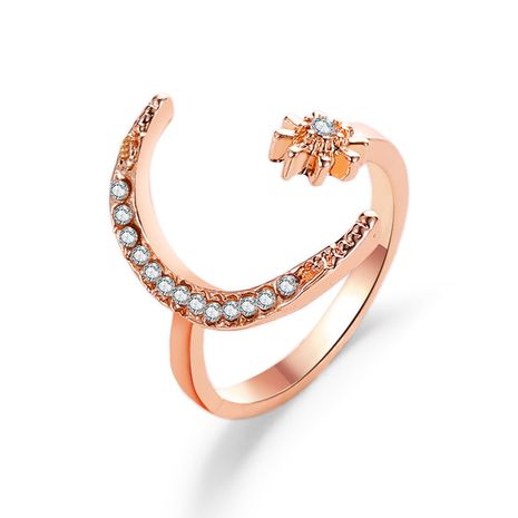 estrella luna dedo índice anillo abierto media luna anillo estrella luna anillo cola anillo venta al por mayor nihaojewelry's discount tags