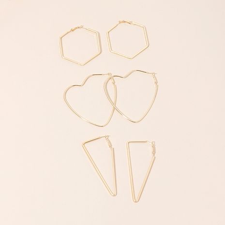 new trendy exaggerated fashion retro hexagonal simple triangle heart-shaped metal earrings wholesale nihaojewelry NHRN236220's discount tags