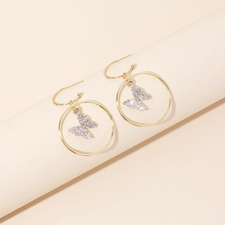 fashion diamond-studded geometric big circle earrings butterfly pendant rhinestone earrings wholesale nihaojewelry's discount tags