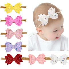 Children's three-layer bow headband baby elastic headband sequins bowknot nylon head rope colored hair band