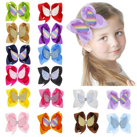 children angel wings bow hairpin girl solid color 6 inch bow clip 16 colors hair clips wholesale NHWO236265's discount tags