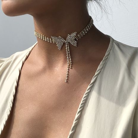 mode plein diamant arc collier court tendance de la mode collier ras du cou bijoux vente chaude en gros nihaojewelry's discount tags