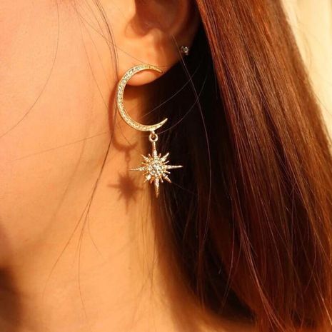 Mode simple diamant huit branches étoile lune boucles d'oreilles alliage boucle d'oreille croissant étoile boucles d'oreilles S925 boucles d'oreilles en argent nihaojewelry's discount tags