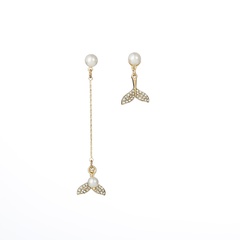 new s925 silver needle earrings simple long asymmetric fishtail diamond mermaid earrings wholesale nihaojewelry
