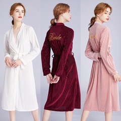ladies velvet nightgown wedding dressing gown embroidery Bride cardigan robe bride dressing gown wholesale nihaojewelry