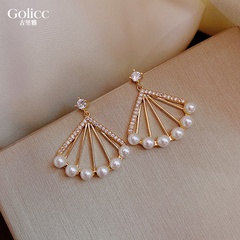 Fashion 925 silver needle fan-shaped pearl earrings new trendy earrings women's earrings nihaojewelry