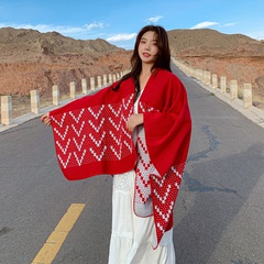 Outdoor sunscreen scarf red ethnic wind knitted jacket cloak big shawl wholesale nihaojewelry