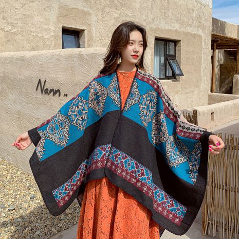 Outdoor sunscreen scarf red ethnic style knitted jacket cloak big shawl wholesale nihaojewelry's discount tags