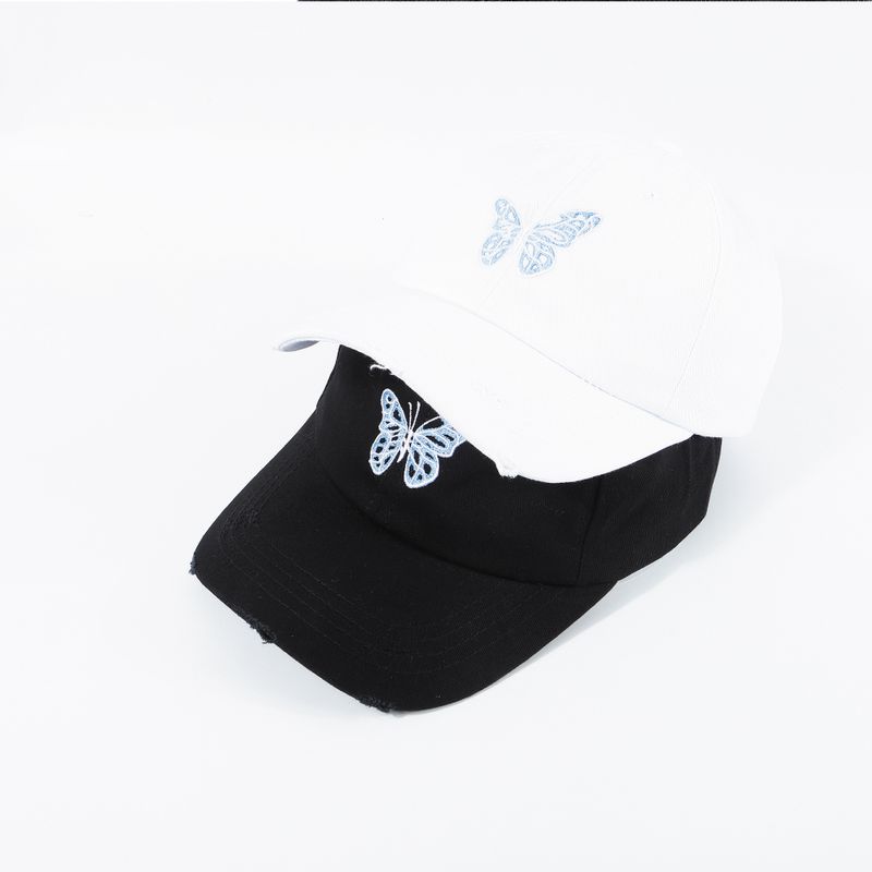Fashion broken edge embroidery butterfly baseball cap soft top black breathable sunscreen cap women summer nihaojewelry