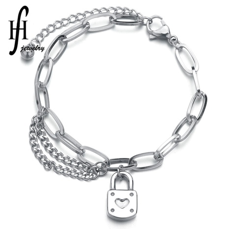 new retro heart-shaped lock bracelet titanium steel punk dark mix bracelet for men wholesale nihaojewelry's discount tags