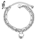 Korean fashion retro titanium steel heartshaped lock doublelayer bracelet wholesale nihaojewelrypicture11