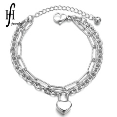 Korean fashion retro titanium steel heart-shaped lock double-layer bracelet wholesale nihaojewelry