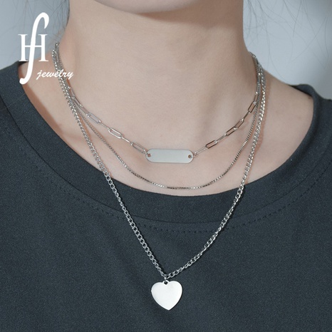 Chaîne de clavicule d'amour de mode pour les femmes collier pendentif multicouche en forme de coeur simple en acier inoxydable nouveau bijoux de marée nihaojewelry's discount tags