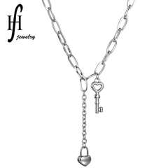 Fashion Stainless steel key necklace simple niche pendant small lock clavicle chain for women nihaojewelry
