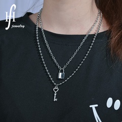 Korean new retro geometric lock necklace for women simple niche double clavicle chain trend wild necklace nihaojewelry