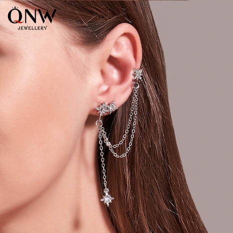 star earrings Korean cool and handsome single tassel ear clip earrings wholesale nihaojewelry's discount tags