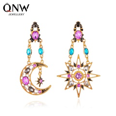 New hot sale Baroque Retro Exaggerated Sun Moon Earrings  Long Asymmetrical Earrings wholesale nihaojewelry