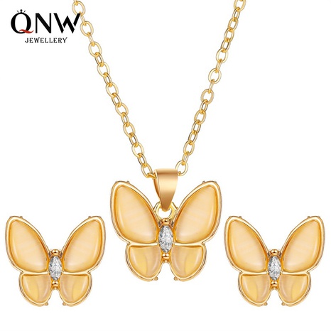 Mode nouvel ensemble de bijoux collier papillon opale polyvalent simple élégant boucles d'oreilles papillon en nacre blanche nihaojewelry's discount tags