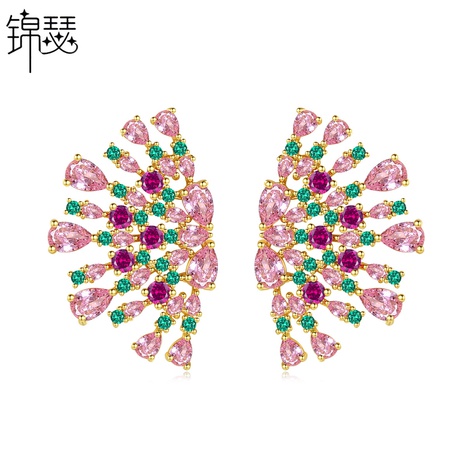 Flower Court Earrings Fashion Exaggerated Banquet Colored Copper Inlaid Zirconium Earrings wholesale nihaojewelry's discount tags