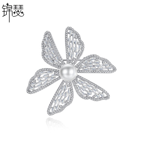 Korean fashion micro-inlaid zircon flower pearl brooch wholesale nihaojewelry's discount tags