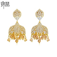 New Creative Tassel Pearl Pendant Bell Earrings Ethnic Earrings wholesale nihaojewelry
