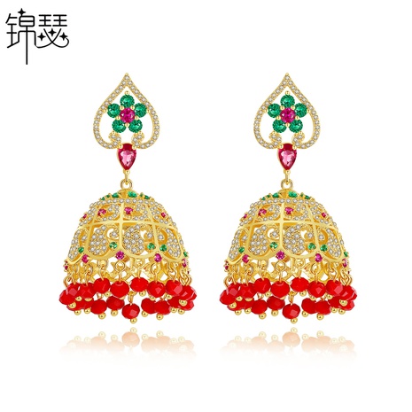 Stud Earrings Color Hollow Ethnic Style Lady Copper Inlaid Zirconium Tassel Earrings wholesale nihaojewelry's discount tags