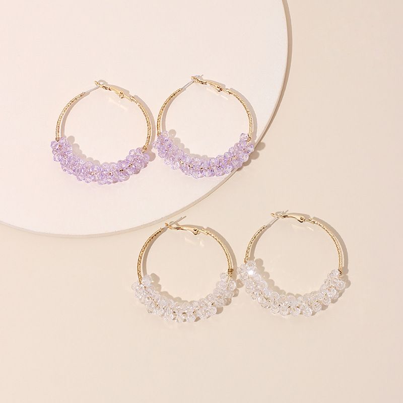 Korean exaggerated geometric big circle purple transparent crystal earrings hipster simple ring earrings wholesale nihaojewelry