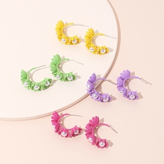 Hot sale Korea candy color cute flower earrings C-shaped wreath childlike pearl earrings wholesale nihaojewelry