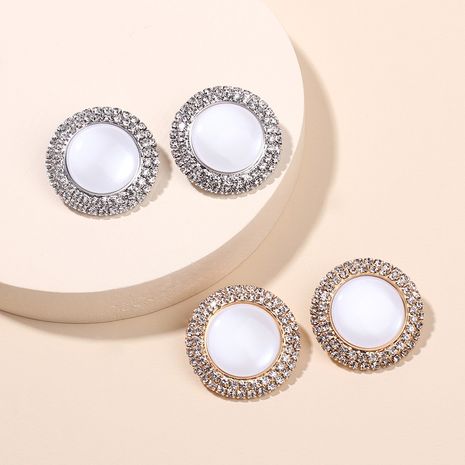Fashion new pearl white ladies diamond earrings elegant retro simple geometric round rhinestone earrings nihaojewelry's discount tags