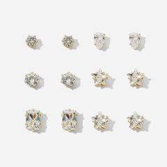 Venta caliente zircon geométrico 6 pares de aretes conjunto creativo retro simple incrustado pendientes de diamantes al por mayor nihaojewelry