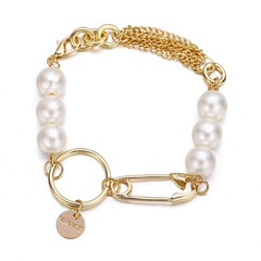 new pearl metal paper clip circle bracelet creative retro simple alloy bracelet wholesale nihaojewelry